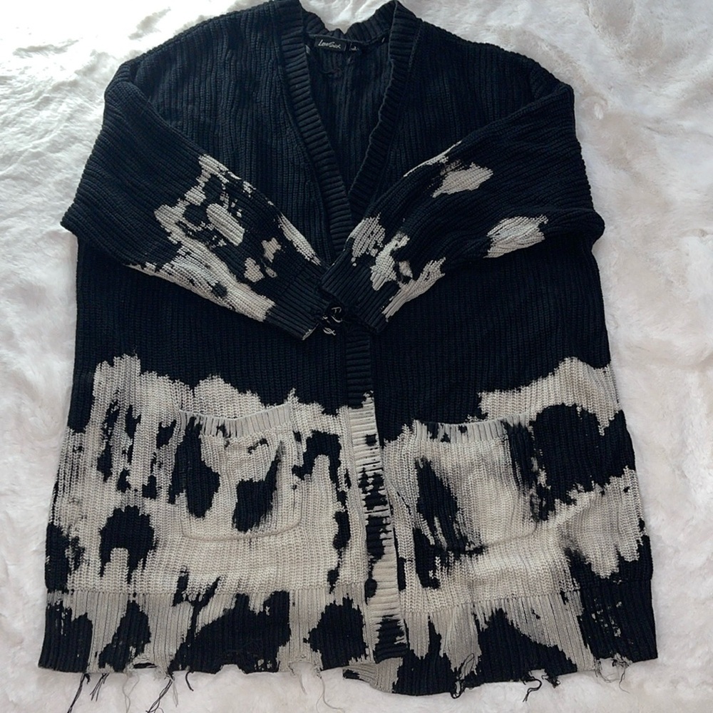 Torrid Lovesick Cardigan Sweater Plus Size 3 Black Bleach Dipped Distressed